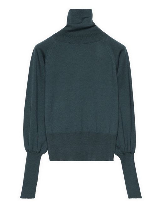 Women's turtleneck sweater with teal ribbed sleeves Fabiana Filippi | MAD223F367H7306150